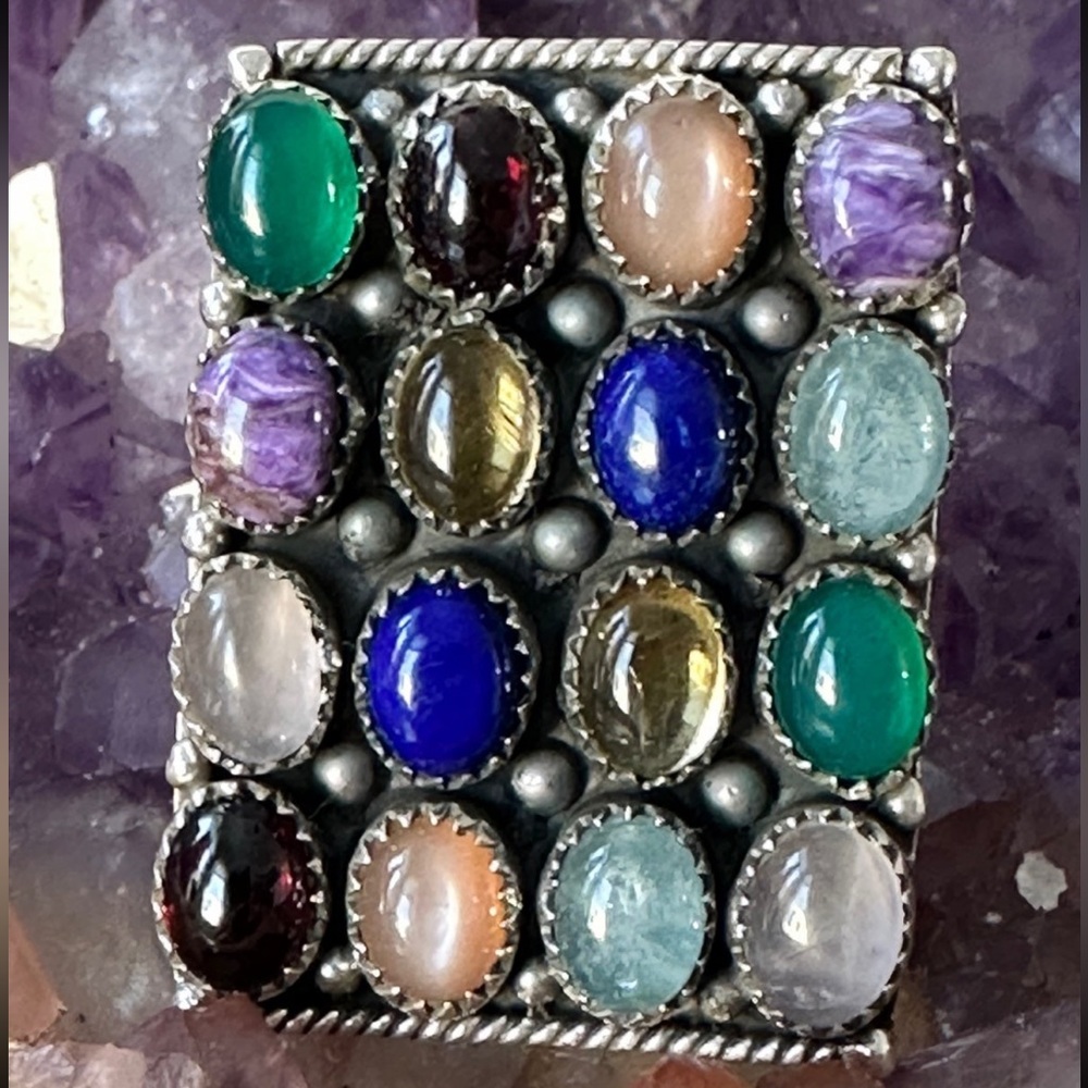 Multi Gemstone Statement Adjustable Sterling, Sil… - image 2